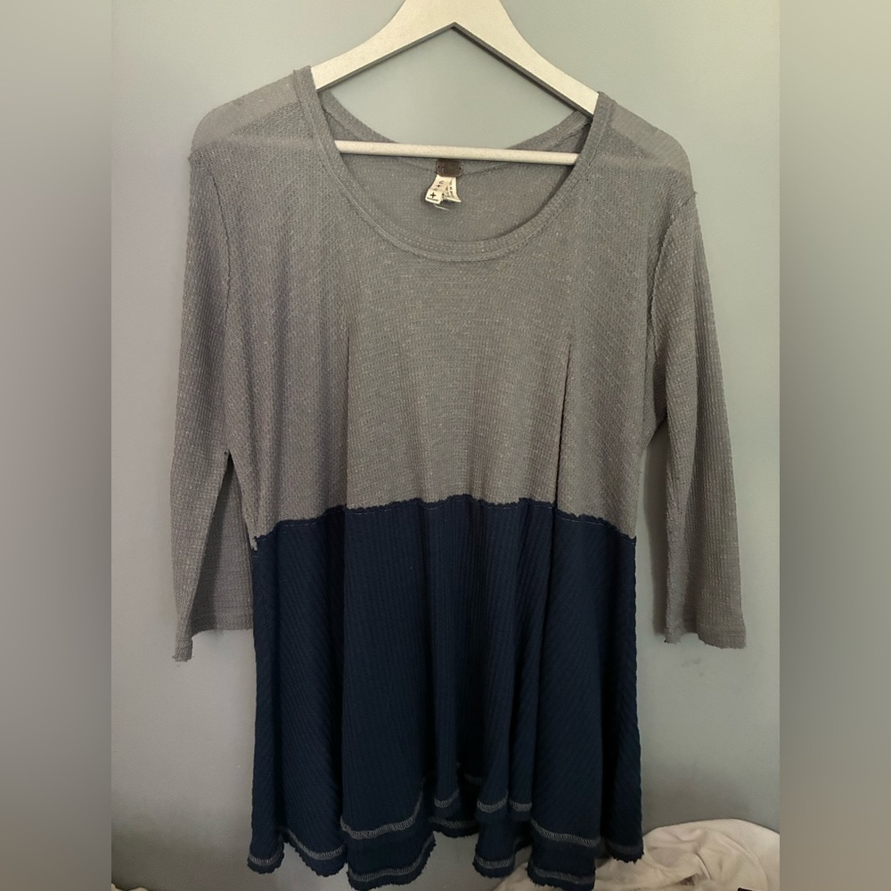 Free people Gray and Navy Colorblock Tunic Top